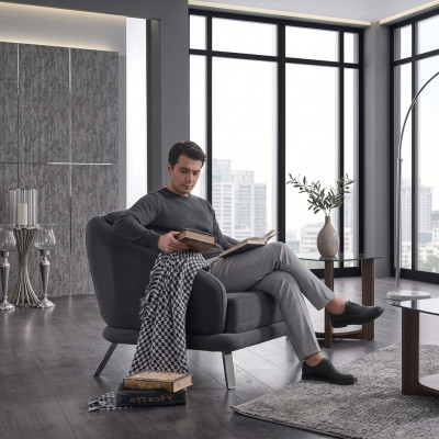 Fotel Stoff Modern Miwwel Designer Sëtz Wunnzëmmer Polstersëtz 84x79x91