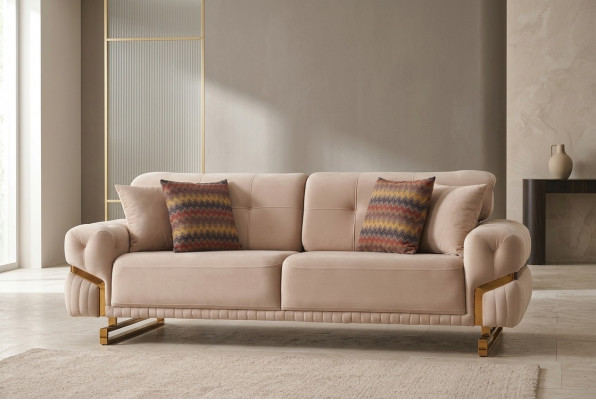Beige Drësëtz Edelstolmoobel Wunnzëmmer Couch Luxus Stoff Sofa