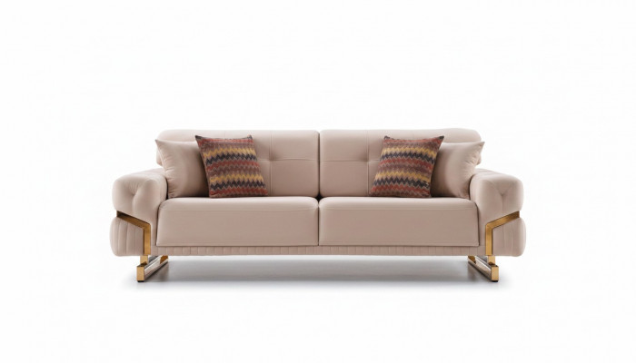 Beige Drësëtz Edelstolmoobel Wunnzëmmer Couch Luxus Stoff Sofa