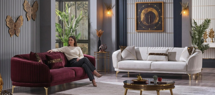 Designer Polstersofa Set Drësëtzer Wunnzëmmer Couche Modern Miwwelen