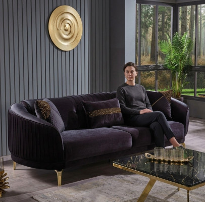 Dreisëtzer Sofa Modern Wunnzëmmer Couch Schwaarz Designer Polstersofas