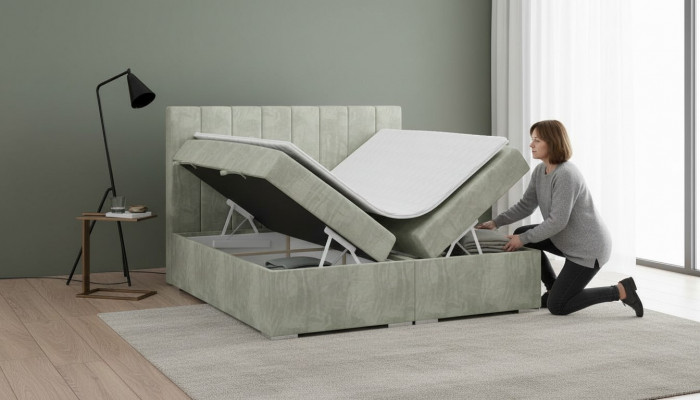 Luxe Bett Polstermeubel Schlofzëmmer Boxspringbett Design Duebelbett Neien