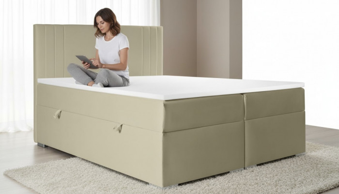 Duebelbett Polster Schlofkummer Bett Modern Miwwelen Polsterbett Boxspringbett