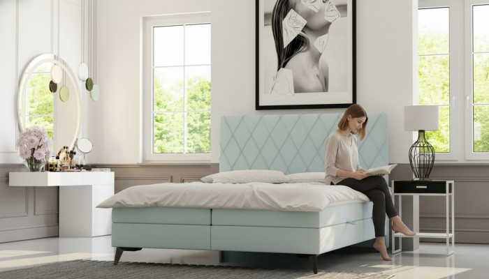 Schlofkummer Bett Luxus Miwwelen Polster Stoff Modern Design Boxspringbett