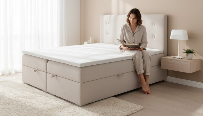 Schlofkummer Bett Këssen Modern Design Luxus Duebelbett Beige Boxspringbett