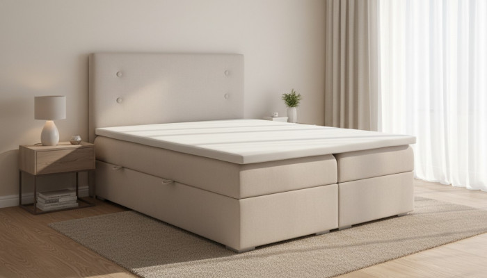 Schlofkummer Bett Këssen Modern Design Luxus Duebelbett Beige Boxspringbett
