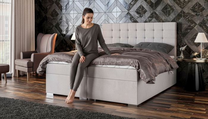 Bett Miwwelen Modern Design Doppelbett Luxus Schlofzëmmer Textil Boxspringbett