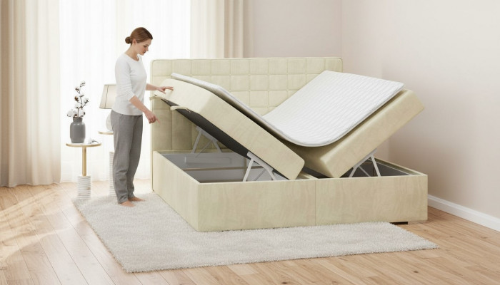 Duebelbett Modern Design Bett Luxus Schlofzëmmer Polsterbett Miwwelen Boxspringbett