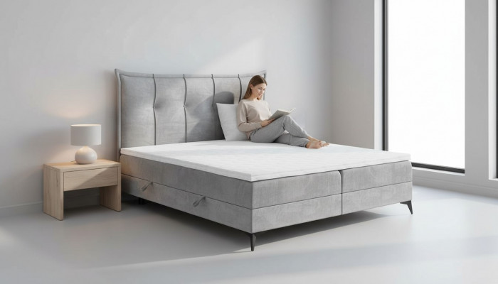 Design Duebelbett Schlofkummer Textil Miwwelen Modern Luxus Bett Boxsprangbett