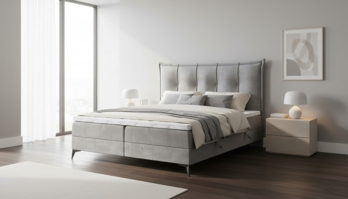 Design Duebelbett Schlofkummer Textil Miwwelen Modern Luxus Bett Boxsprangbett