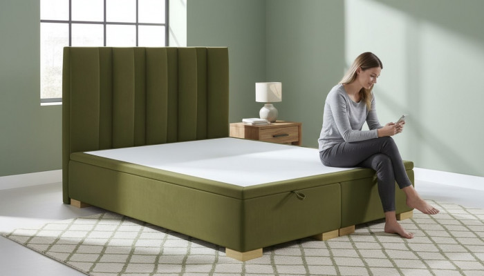 Schlofzëmmer Bett Duebelbett Modern Designer Miwwelen Gréng Polsterbett