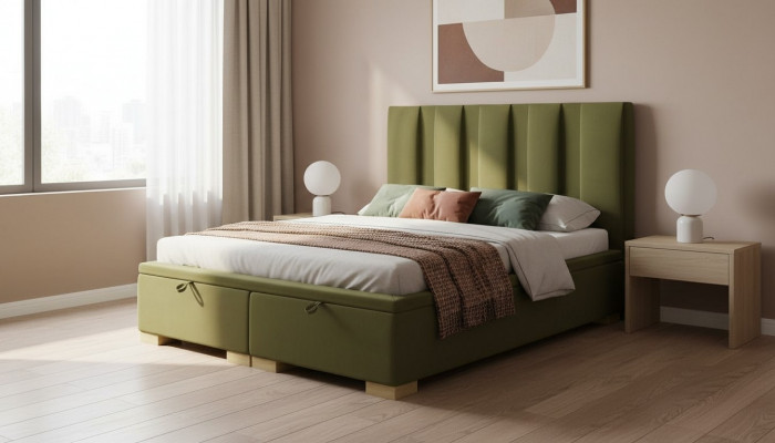 Schlofzëmmer Bett Duebelbett Modern Designer Miwwelen Gréng Polsterbett