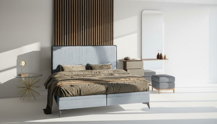 Bett Modern Duebelbett Designer Schlofzëmmer Polster Stoff Miwwelen Better