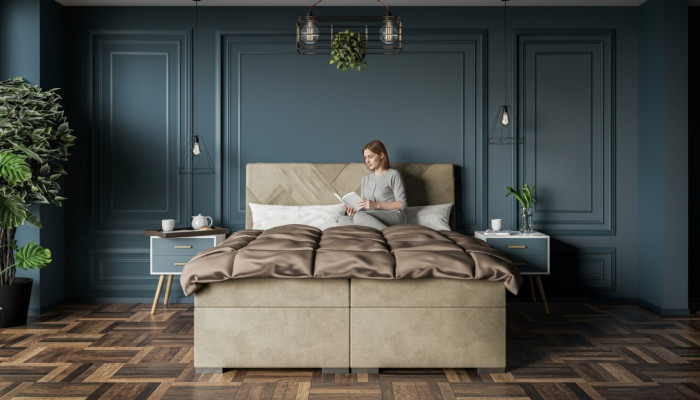 Luxus Bett Designer Schlofzëmmer Gepolstert Miwwelen Modern Duebelbett Boxspringbett