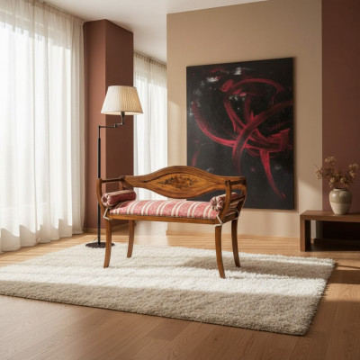 Elegante handgemaachte Bänk mat dekorativer Réckleen.
