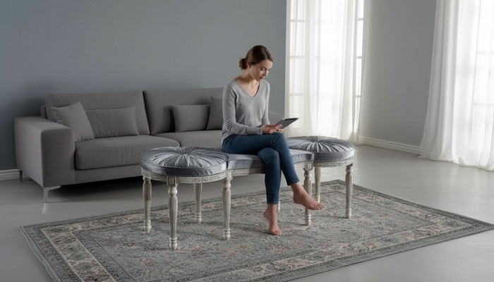 Klassesch Gro Sitzbank Design Textil Nei Polster Stoff Sitzmëttel