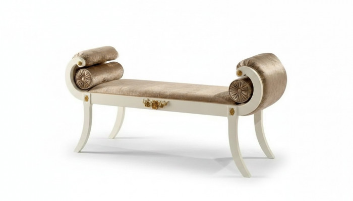 Klassesch beige gepolstert Bank Sëtzbanken Sëtzmiwwel Designer Holzmöbel