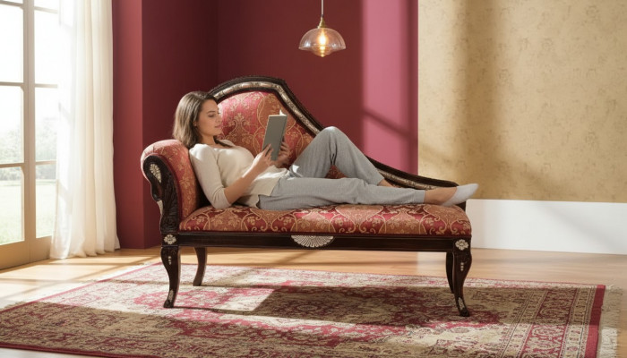 Wunnzëmmer Chaiselounge Polster Stoff Textil Luxus Sëtzmooss Möbel Nei