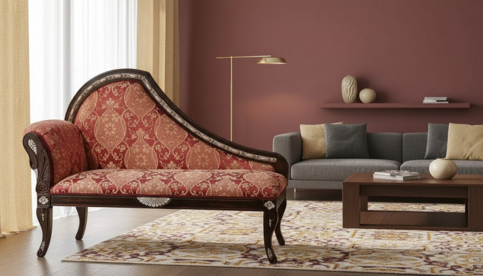 Wunnzëmmer Chaiselounge Polster Stoff Textil Luxus Sëtzmooss Möbel Nei