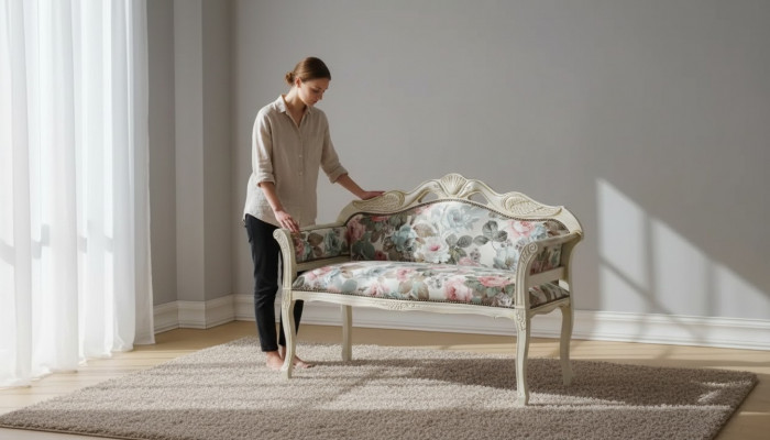 Klassesch Bänk Antik Stil Zweisëtzer Polsterbänk Sitzmëttelen Design
