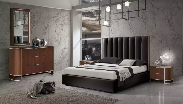 Komplett Schlofzëmmer Set Designer Miwwelen Duebelbett 2x Nuetsdëscher 5tlg