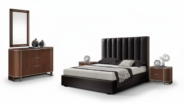 Komplett Schlofzëmmer Set Designer Miwwelen Duebelbett 2x Nuetsdëscher 5tlg