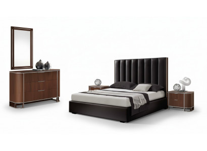 Komplett Schlofzëmmer Set Designer Miwwelen Duebelbett 2x Nuetsdëscher 5tlg