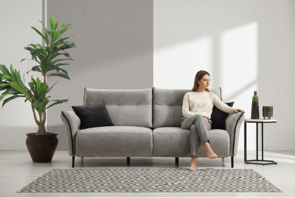 Luxus Dräisiichter Sofa Couch Designer Modern Polster Textil Neit Miwwel