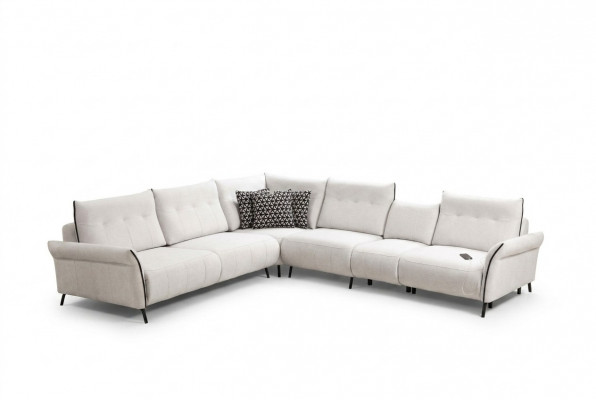 Wäiss Ecksofa L-Form Wunnzëmmer Polster Textil Sofa Couch Modern Miwwelen