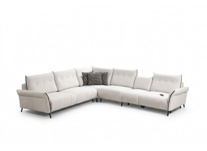 Wäiss Ecksofa L-Form Wunnzëmmer Polster Textil Sofa Couch Modern Miwwelen