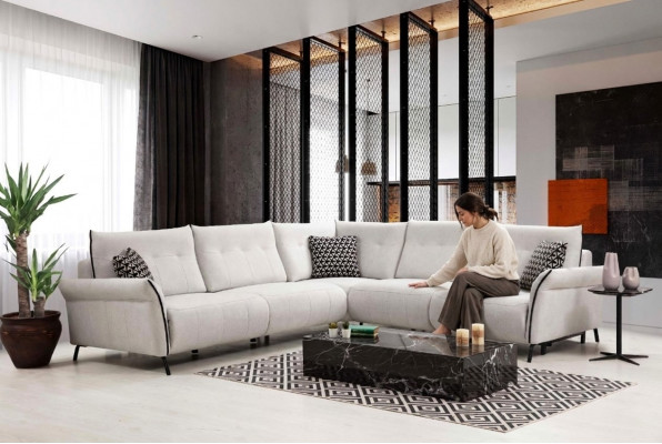 Wunnzëmmer Sofa L-Form Modernen Design Textil Stoff Luxus Couch Polstermiwel