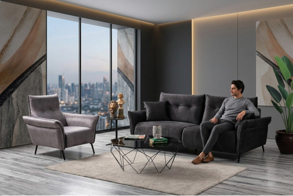 Wunnzëmmer Garnitur Modern Design Miwwelen Luxus Sofagarnitur Set 2 stk.
