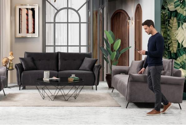 Sofagarnitur Set 2 Stéck Wunnzëmmer 2x Sofa Canapé Dräisiichter Modern Miwwelen