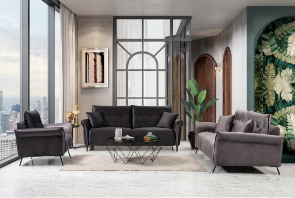 Sofagarnitur Set 2 Stéck Wunnzëmmer 2x Sofa Canapé Dräisiichter Modern Miwwelen
