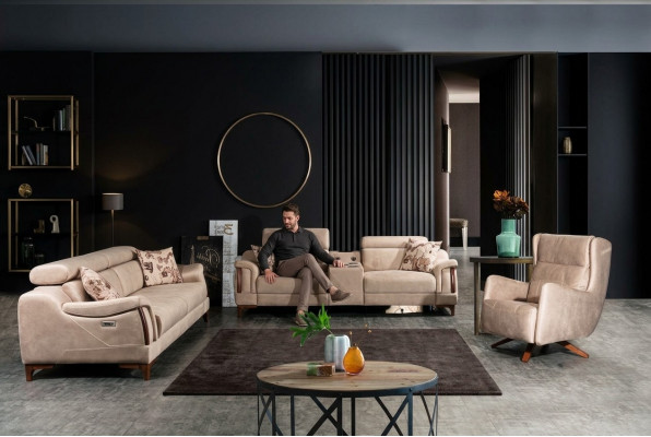 Wunnzëmmer Set 3 Stéck Luxus Sofagarnitur Dreesëtzer Sofa Canapé Modern Miwwelen