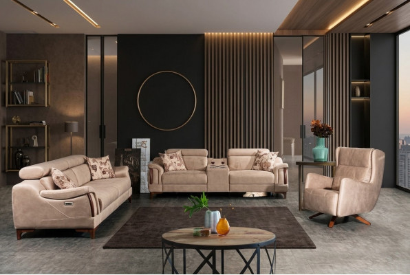Wunnzëmmer Set 3 Stéck Luxus Sofagarnitur Dreesëtzer Sofa Canapé Modern Miwwelen