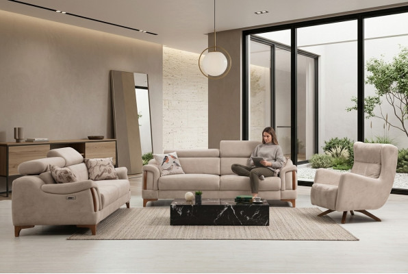 Sofa-Garnitur Wunnzëmmer Dräisëtzer Sofa Komplett Eensëtzer Fotell Textil Miwwelen