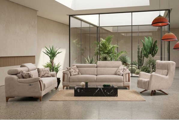 Sofa-Garnitur Wunnzëmmer Dräisëtzer Sofa Komplett Eensëtzer Fotell Textil Miwwelen