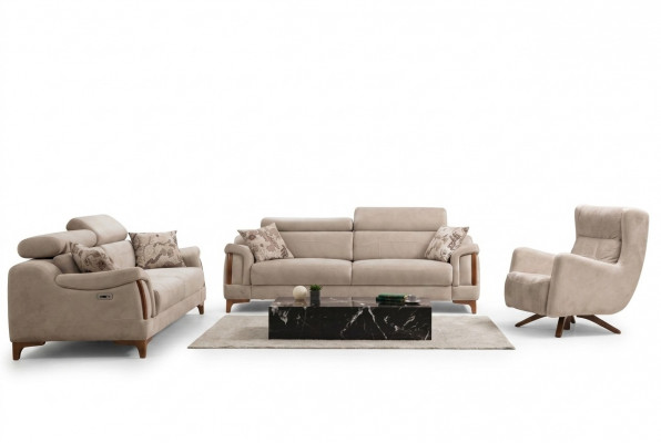 Sofa-Garnitur Wunnzëmmer Dräisëtzer Sofa Komplett Eensëtzer Fotell Textil Miwwelen