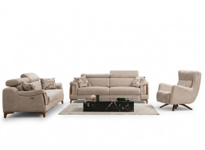 Sofa-Garnitur Wunnzëmmer Dräisëtzer Sofa Komplett Eensëtzer Fotell Textil Miwwelen