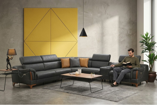 Ecksofa Luxus Canapé L-Form Nei Miwwelen Wunnzëmmer Designer Modern Textil