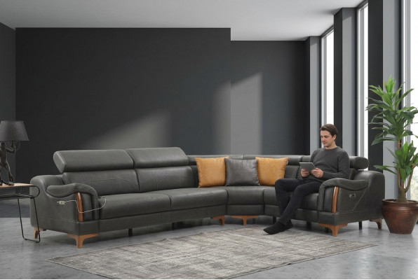 Ecksofa L-Form Sofa Couch Design Polster Modern Textil Miwwelen Wunnzëmmer