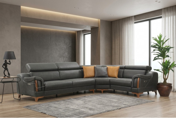 Ecksofa L-Form Sofa Couch Design Polster Modern Textil Miwwelen Wunnzëmmer