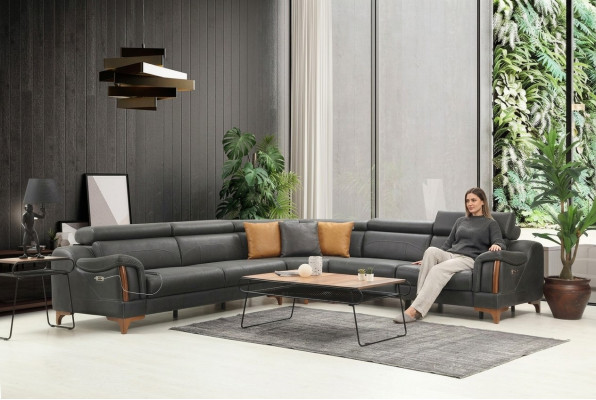 Eckcouch L-Form Modern Sofa Wunnzëmmer Canapé Polster Textil Stoff Miwwel