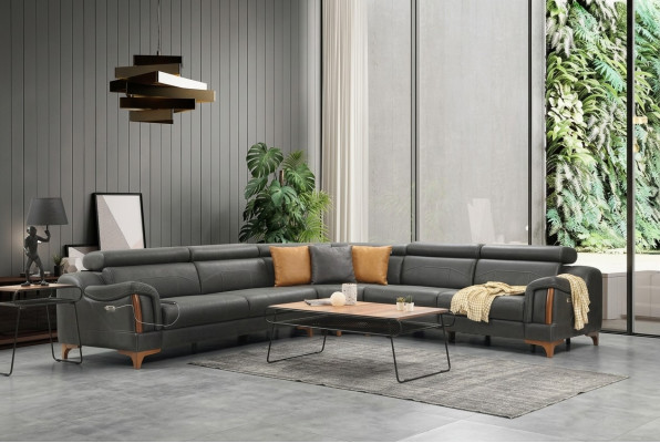 Eckcouch L-Form Modern Sofa Wunnzëmmer Canapé Polster Textil Stoff Miwwel