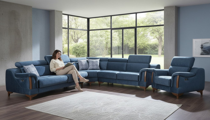 Luxus Textil Eckcouch L Form Stoff Modern Canapé Wunnzëmmer Design Miwwelen