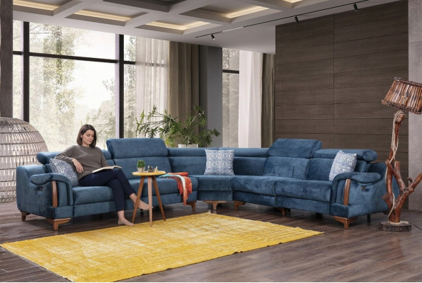 Sofa L-Form Modern Blo Ecksofa Couch Wunnzëmmer Design Neit Miwwel