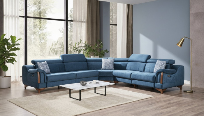 Sofa L-Form Modern Blo Ecksofa Couch Wunnzëmmer Design Neit Miwwel