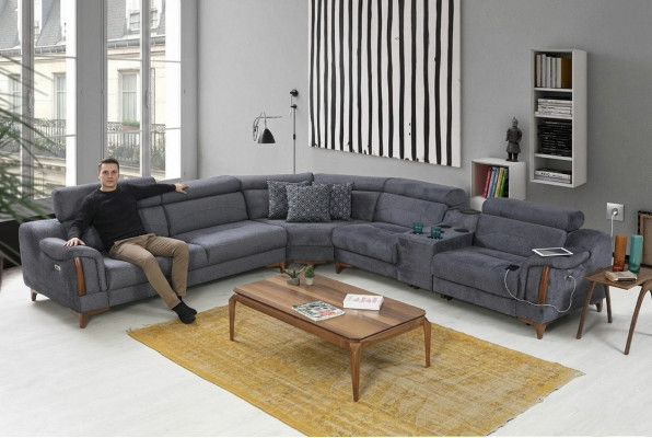 Grou Ecksofa Wunnzëmmer Luxus Sofa L-Form Modern Design Miwwelen Textil