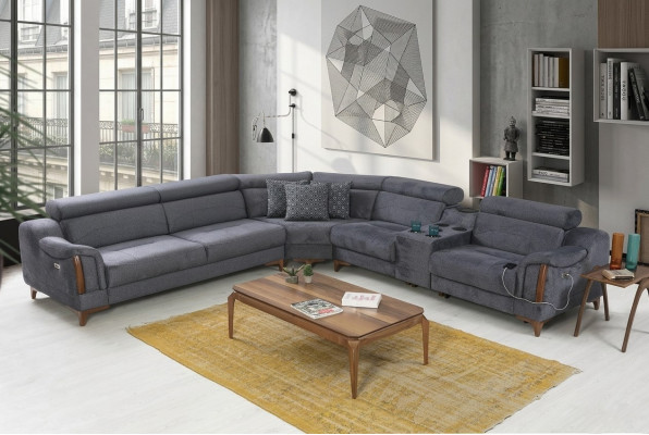 Grou Ecksofa Wunnzëmmer Luxus Sofa L-Form Modern Design Miwwelen Textil